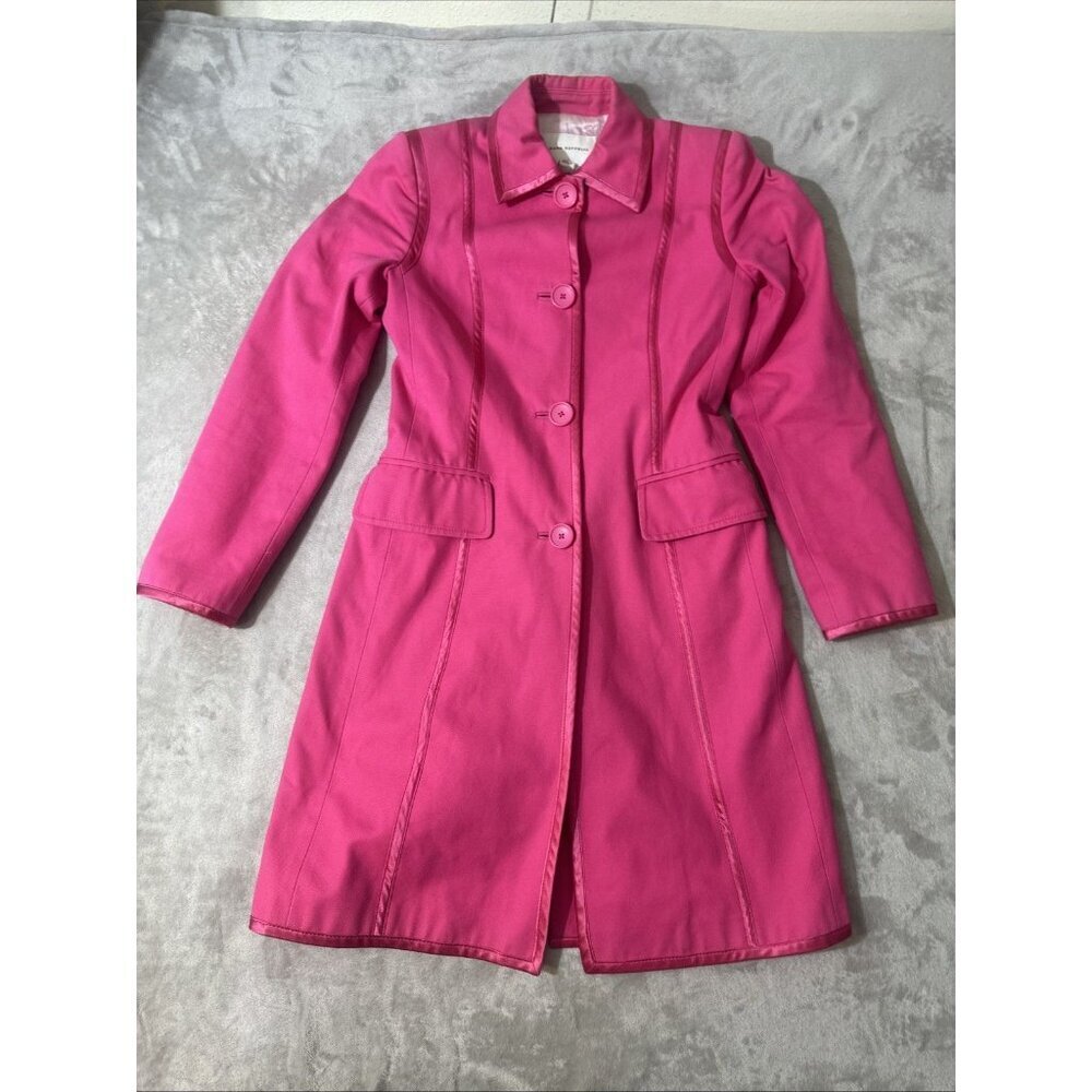 Banana Republic Pink Longline Trench Coat XS Vintage Buttons Jacket Satin Trim - Picture 3 of 15